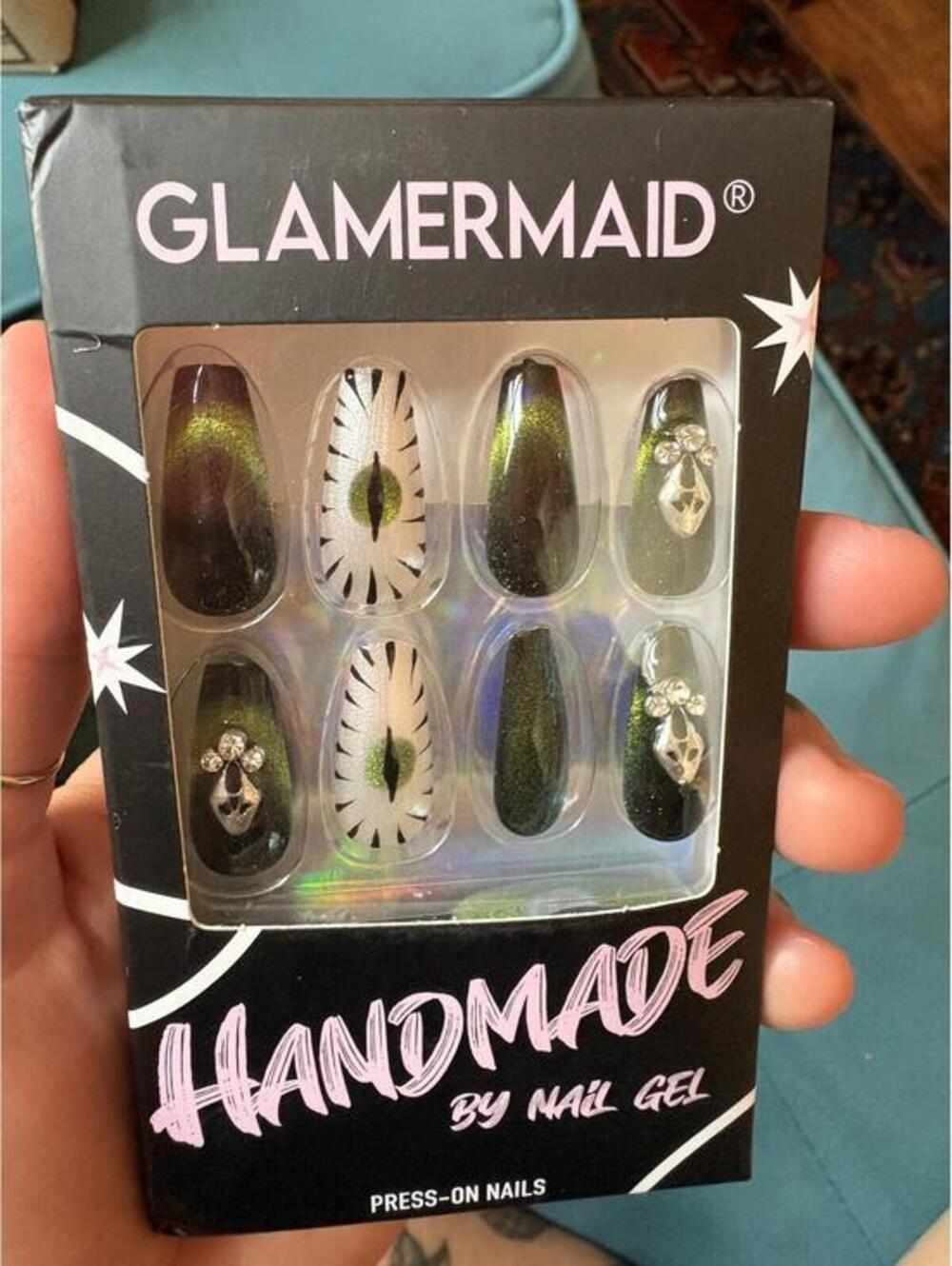 Glamermaid Press-on Nails! Cat Eye Emerald (Handmade)
